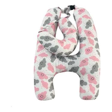 Imagem de Almofada em Forma H Adulto e Infantil Com Apoio para Pescoço de Dormir Para Viagens Descanso(Nuvenzinha rosa)