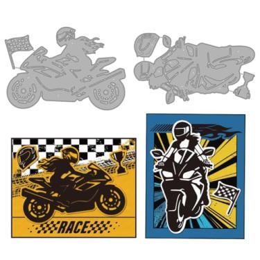 Imagem de MAYJOYDIY Matrizes de corte de metal para mulher de motocicleta, tema de equitação de motocicleta, capacete quadriculado, modelo de gravação em relevo, estênceis de aço carbono para fazer cartões