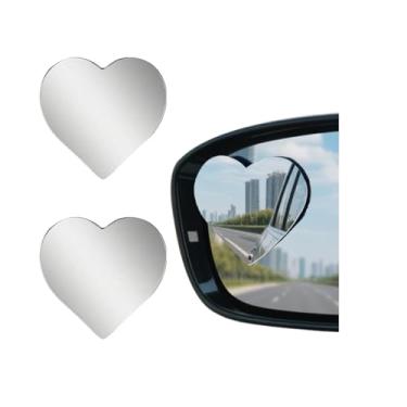 Imagem de Bittwee Espelho de ponto cego em forma de coração de carro, 2 peças de espelho de ponto cego lateral de veículo sem moldura ajustável grande angular, visão traseira convexa automática removível para