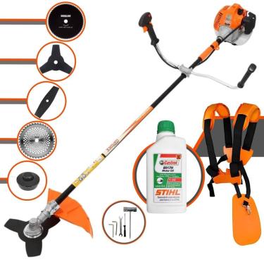 Imagem de Roçadeira Robusta Vulcan VR520H À Gasolina 2,5HP 52cc Com Carretel, Faca 2 Pontas, Faca 3 Pontas, Faca 40 Dentes Vídea, Faca 80 Dentes + ÓLEO STIHL 2T