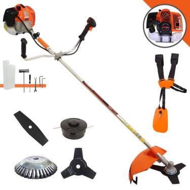 Imagem de Aparador de Grama À Gasolina Vulcan VR620H 62cc 3HP 2 Tempos Completa Com Carretel de Nylon + Faca 2 Pontas + Faca 3 Pontas + Escova Rotativa de Aço