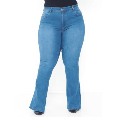 Imagem de Calça Flare Jeans Feminina Plus Size Clara cintura alta boca larga lyc