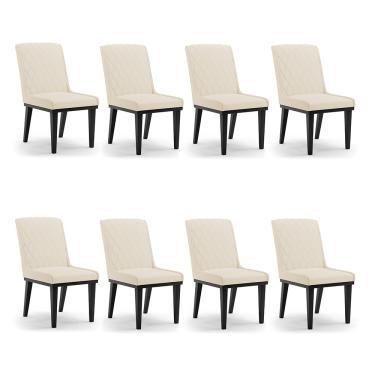 Imagem de Cadeira Sala de Jantar Base Madeira Preto kit 8 Sofia Linho D03 - D'Rossi