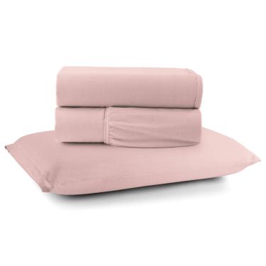 Imagem de Jogo Cama Lençol Sonnet Solteiro Malha Lisa 100% Algodão Macio 3 Peças - Rosê