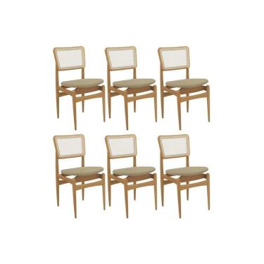 Imagem de Cadeira Sala De Jantar Stela 1cmm013ca Premium Madeira Maciça Kit 6 Un Carvalho-boucle Bege-tela Bege - Kappesberg