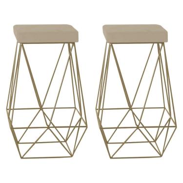 Imagem de Kit 2 Banqueta Decorativa Kathy Base Gold Veludo Bege - Gran Belo