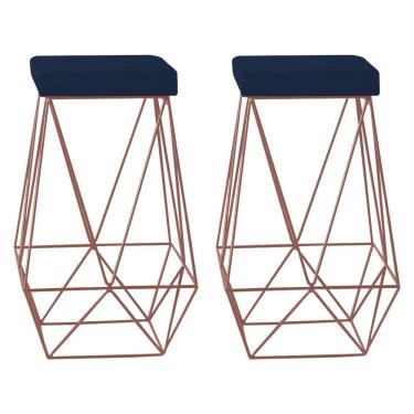Imagem de Kit 2 Banqueta Decorativa Kathy Base Bronze Veludo Azul - Gran Belo