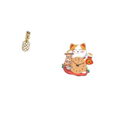 Imagem de Fenteer Relógio de Resina com Escultura de Gato Dourado, Ornamento para Escritório, Quarto, Sala de Estar, Cozinha, Lareira, Decoração para Casa Infantil, Pre