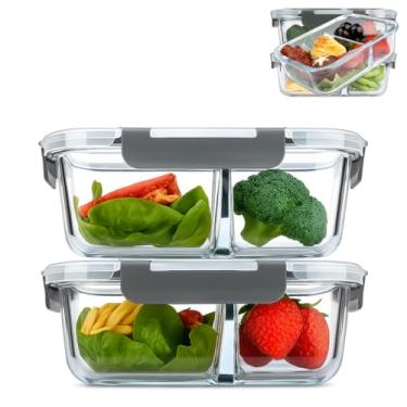 Imagem de Potes de Vidro Retangular Hermético com Tampa e Divisória 1040ML - Armazenamento Seguro e Conservação de Alimentos - Organizador para Cozinha e Produtos Secos (4)