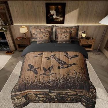 Imagem de Feelyou Jogo de cama solteiro com tema de caça e pesca de pato-real para crianças, 7 peças, para decoração de quarto de meninos, meninas, adolescentes, cama de fazenda em uma bolsa, pedras vintage