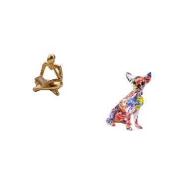 Imagem de Fenteer Estátua de Cachorro Abstrato Colorido Pensador, Decoração para Mesa, Sala de Estar, Prateleira, Escritório, Estante, Multicolorido, Colecionável, Real