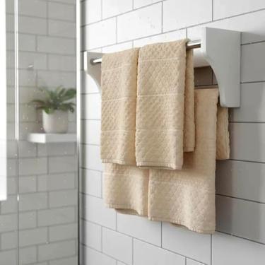 Imagem de Toalheiro Duplo Suporte Cabideiro Porta Toalhas de Parede Acessório para Banheiro Branco Laca