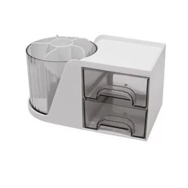 Imagem de Organizador de Mesa com Gavetas, Porta Canetas com Base Giratória(branco)