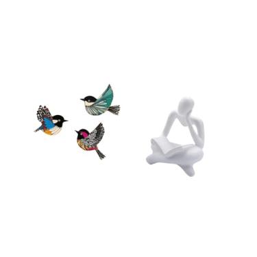 Imagem de Fenteer Arte de Parede de Pássaro de Madeira E Estátua de Pensador Abstrato para Mesa, Sala de Estar, Prateleira, Escritório, Estante, Jardim, Sala de Estudo,