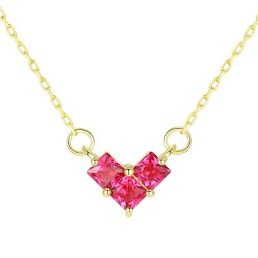Imagem de EFASHION Colar feminino de prata esterlina 925 banhado a ouro 14K com pingente de coração, Medium, Ouro, Rubi sintético