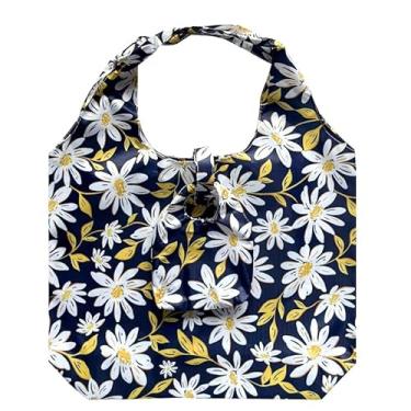 Imagem de Sacolas de compras reutilizáveis para mulheres, sacolas de compras de poliéster dobráveis extragrandes resistentes laváveis na máquina reutilizáveis para armazenamento de viagem, uso diário, estampa