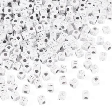 Imagem de 500 peças de letra de cubo acrílico de 5 mm pingente de contas de furo grande prata metal enlacado alfabeto quadrado inicial A/E/I/O/U pingente europeu de contas para fazer joias pulseira de amizade