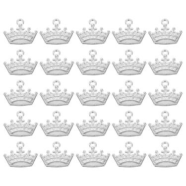 Imagem de Pingente de coroa, 50 peças mini pingente de coroa designer de metal a granel DIY para fazer joias, pulseiras, brincos, colar, artesanato de casamento, Queen, prata