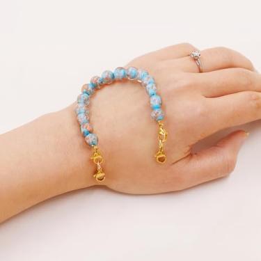 Imagem de Joias intercambiáveis com pulseira de fecho de lagosta duplo, corrente ajustável com pingente de contas de vidro de 8 mm com identificação médica e pulseiras de alerta de emergência para mulheres