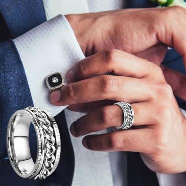 Imagem de Anel giratório masculino e feminino com ajuste confortável em tom preto central giratório acessório de moda para uso diário, festa, trabalho, viagens, 17, Aço inoxidável, Sem pedra preciosa