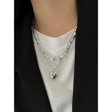 Imagem de Colar com pingente de coração em camadas para mulheres, corrente de contas fofas delicadas e fofas, colar de coração em camadas duplas Y2K, pingente moderno, joias de aniversário, presentes para