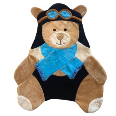 Imagem de Tapete Pelúcia Urso Aviador 1,05M X 85Cm Cachecol Infantil Macio Base Emborrachado - Azul