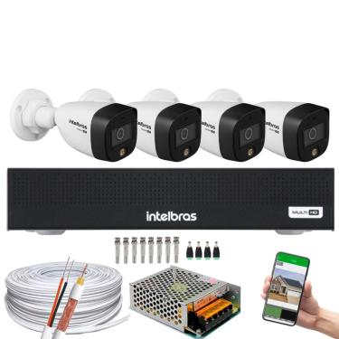 Imagem de Kit 4 Câmeras Intelbras VHD 1220 B Full Color Bullet Full HD 1080p Multi HD IR 20m + Dvr MHDX 3004