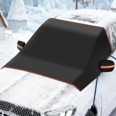 Imagem de QINQINTU Capa de para-brisa para gelo e neve [78" x 58''] 600D capa de neve resistente contra neve, gelo, geada e água acessórios de inverno para carros grandes SUV e caminhões