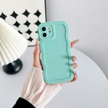 Imagem de Capa compatível com iPhone 11 Pro Max, capa de telefone com moldura ondulada de silicone macio estética e bonito design ondulado para iPhone 11 Pro Max 6,5 polegadas ciano claro