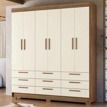 Imagem de Guarda-Roupa Casal Marilena 6 Portas 9 Gavetas Jatoba/Areia - Pnr Móve