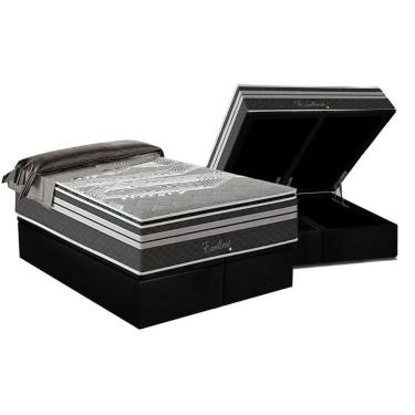 Imagem de Conjunto Box Baú Queen: Colchão Molas Paropas Excellent Grafite + Base Crc Suede Black (158x198)