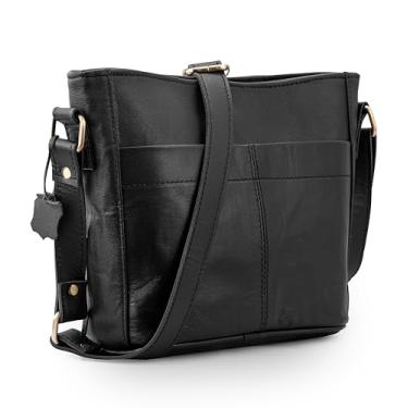 Imagem de URBAN LEATHER Bolsa tiracolo tiracolo feminina vintage, feita à mão, de couro genuíno, cruzada, bolsa, bolsa, pequena, preta, Preto, 8 inch(height) x 9.5 inch(width) x 2.5 inch(depth) x 4 inch(base)