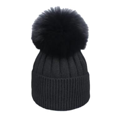 Imagem de Chapéu feminino de malha de lã quente para pais e filhos, Preto, for Children