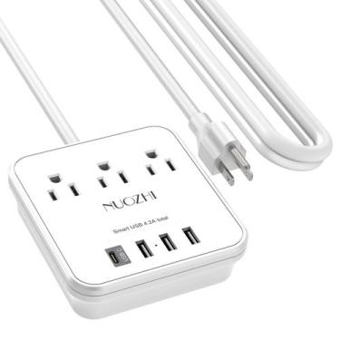 Imagem de Régua de alimentação NUOZHI de 10 pés com 3 tomadas e 4 portas USB bra