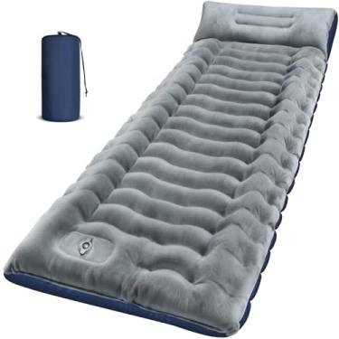 Imagem de FUN PAC Almofada de dormir para acampamento, colchão de ar inflável ultraleve, bomba de pé embutida, compacta e à prova d'água para mochila, caminhadas, viagens - versão atualizada forrada com lã