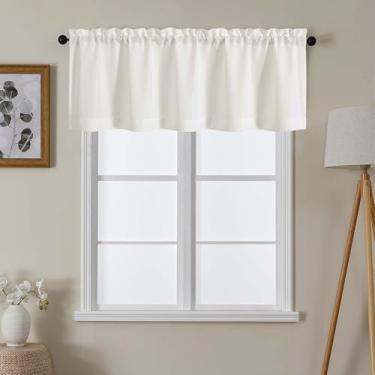 Imagem de Lecloud Saia marfim para cortinas de janela de 50 cm de comprimento, cortinas decorativas rústicas pequenas com filtro de luz de privacidade, cortina curta moderna e elegante com bolso para varões