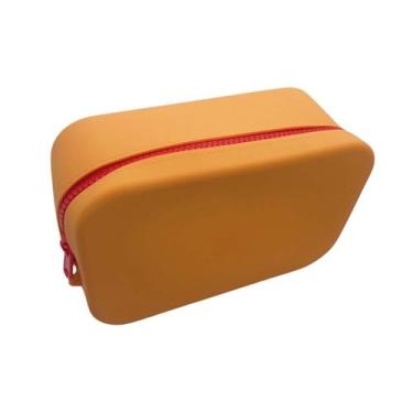Imagem de Bolsa de silicone cosmética impermeável macia de grande capacidade bolsa de armazenamento de silicone bolsa de armazenamento de papelaria batom (laranja)