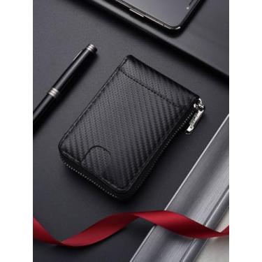 Imagem de Carteira feminina para cartão de crédito com zíper pequena carteira de couro preta, Preto, Medium, liso