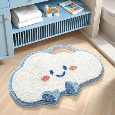Imagem de HYST Tapete de banheiro Cloud – Tapete tufado super absorvente e antiderrapante, tapete de pelúcia lavável na máquina para quarto de crianças, berçário, decoração de banheiro (azul, 40 x 60 cm)