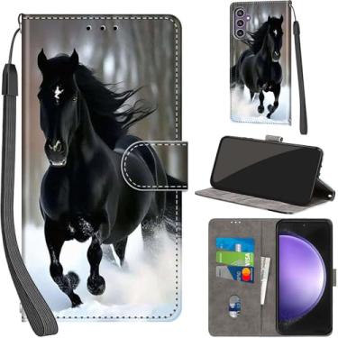 Imagem de Salanheo Capa carteira para Samsung Galaxy S23 FE 5G, com [3 compartimentos para cartões], fecho magnético com suporte, couro PU, capa flip protetora à prova de choque de 6,4 polegadas, neve e cavalos