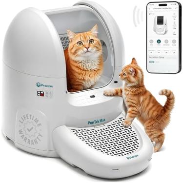 Imagem de PetCove PurrTek Max Caixa de areia autolimpante, caixa de areia automática extragrande para gatos autolimpante – Controle de aplicativo inteligente para vários gatos, caixa de areia elétrica para