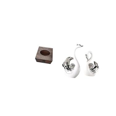 Imagem de Fenteer Elegante Organizador de Caixas de Lenços de Madeira com Figuras de Cisnes para Decoração de Banheiro, Carro, Casa, Sala de Estar, Artesanato, Centro D