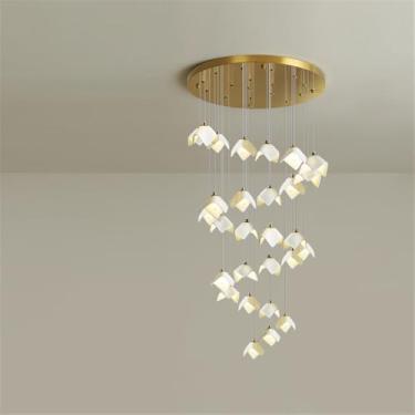 Imagem de Luminária pendente LED contemporânea para duplex, ideal para sala de estar, restaurante, quarto, villa, hotel, com design giratório e 28 lâmpadas (BB)