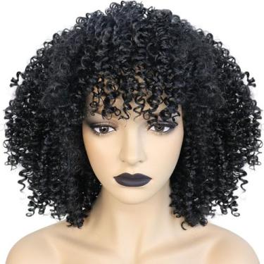 Imagem de Peruca curta Curly Afro 40cm para mulheres - cabelo sintético preto - 