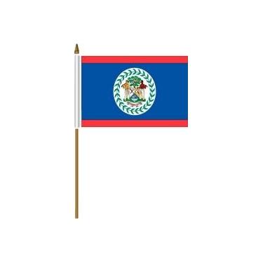 Imagem de Belize Pequeno 10 X 6 POLEGADAS Mini Bandeira Country Stick Banner com Poste de 10 POLEGADAS (10 cm X 15 cm) Poliéster Novo