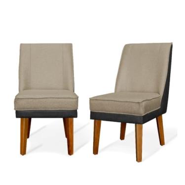 Imagem de Kit 2 Cadeiras de Jantar em Linho e Courissimo – Design Moderno e Confortável (Castor + Preto)