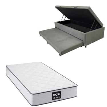 Imagem de Cama Box Baú Solteiro com Auxiliar (Bicama) + Colchão Doss Molas Ensacadas 30cm | Kit Completo com Cabeceira Botonê Opcional | Diversas Cores (2, SUEDE CINZA, SEM CABECEIRA)