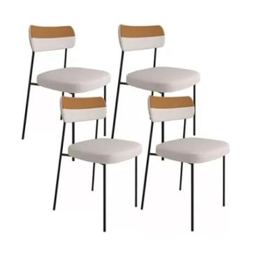 Imagem de Kit 4 Cadeiras para Sala de Jantar e Cozinha Melissa em Aço Carbono - Bege/Whisky