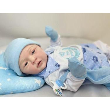 Imagem de Bebê Reborn Menino Carequinha Realista Corpo Inteiro Silicone Toma Ban