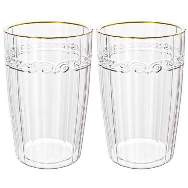 Imagem de Jogo de Copos de Cristal Transparente Fio de Ouro Imperial 370ml 2 peç